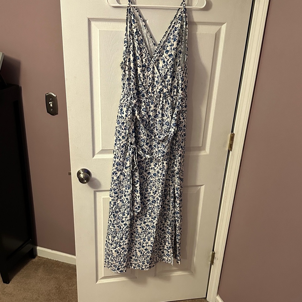 Floral Blue and White Wrap Dress